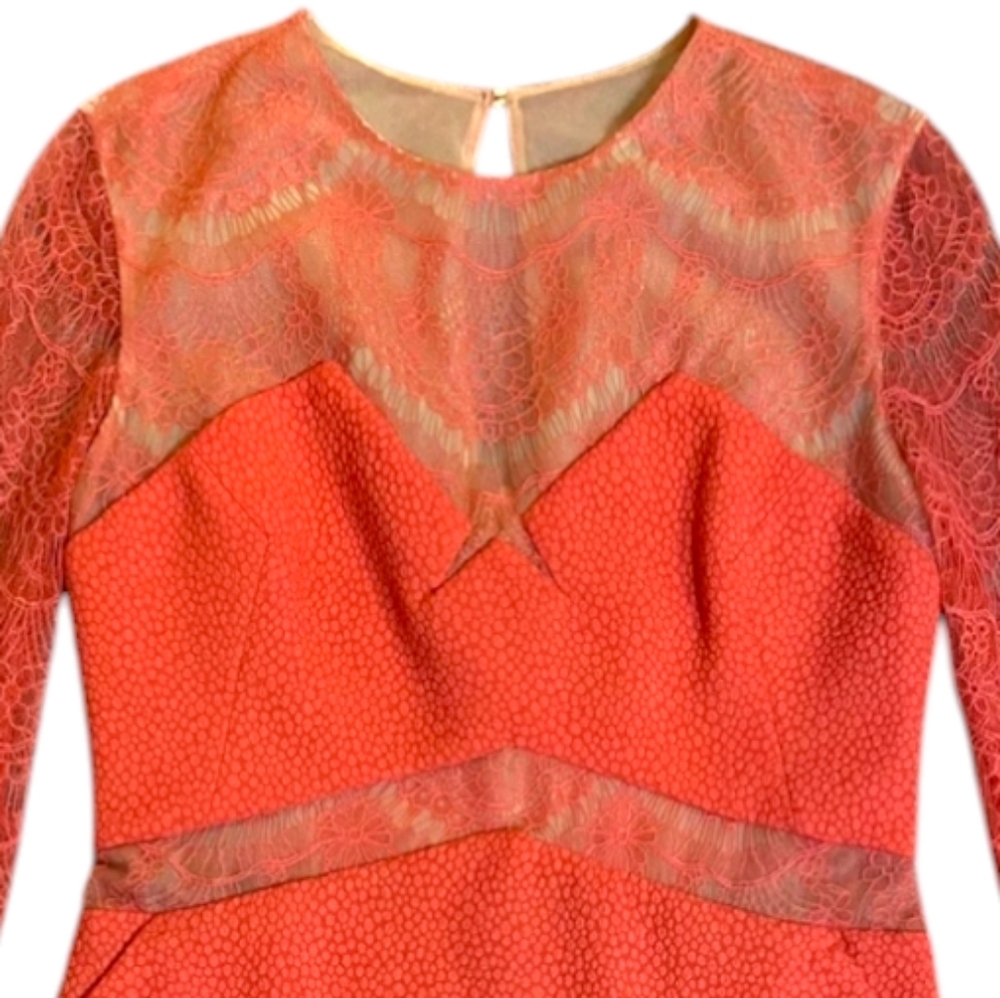 Three Floor Coral Lace Long Sleeve Mini Dress - Picture 5 of 16